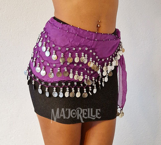 Purple hip scarf with silver coins