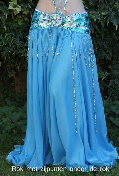 Chiffon rok in turquoise met stroken