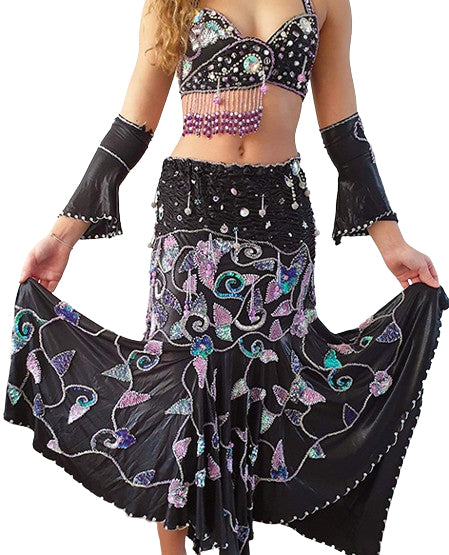 Belly dance skirt / belly dance costume Elmira in black with lilac