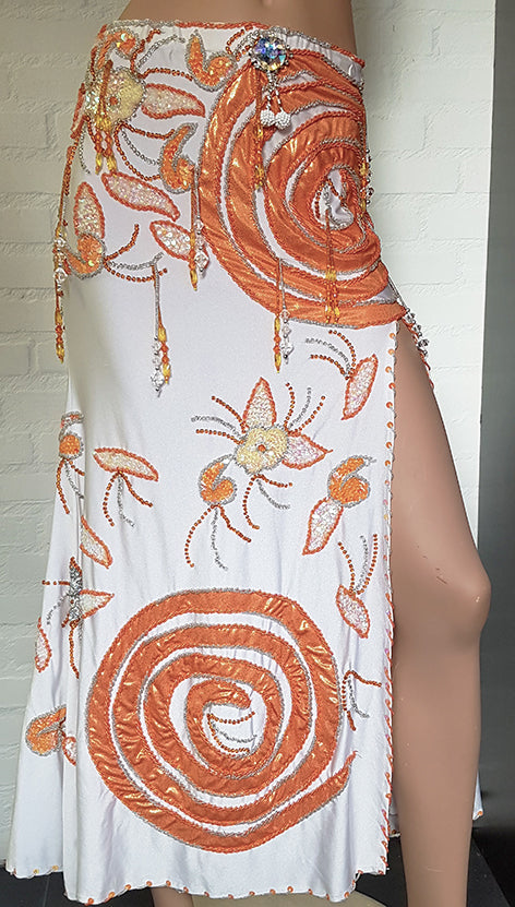 Belly dancing skirt Nadrah in white with orange
