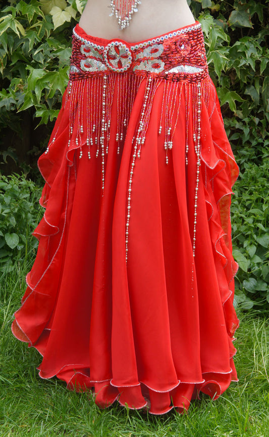 Nice skirt in red with strips and slits on the side