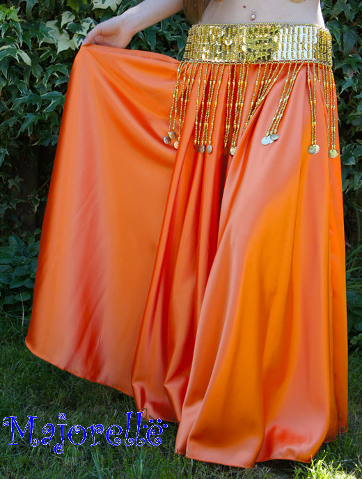 Wide satin skirt in orange