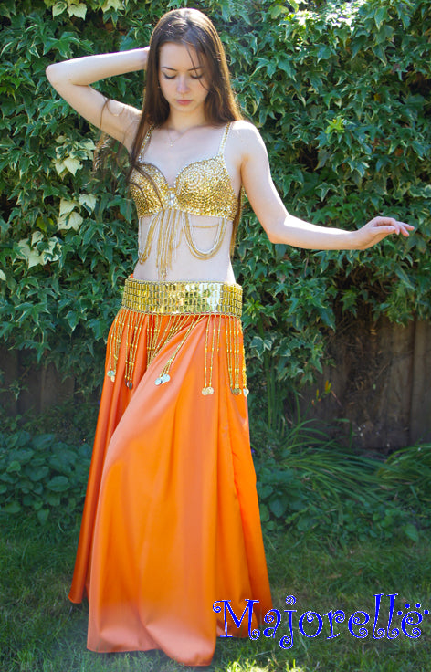 Wide satin skirt in orange