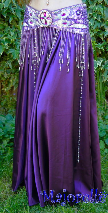 Wide satin skirt in purple