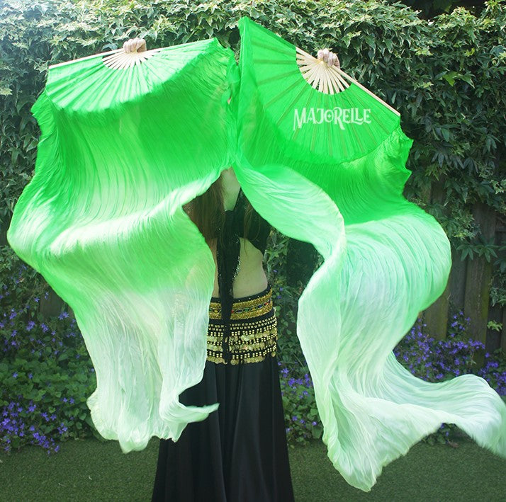 Silk veil fan in peacock green with color gradient 180cm