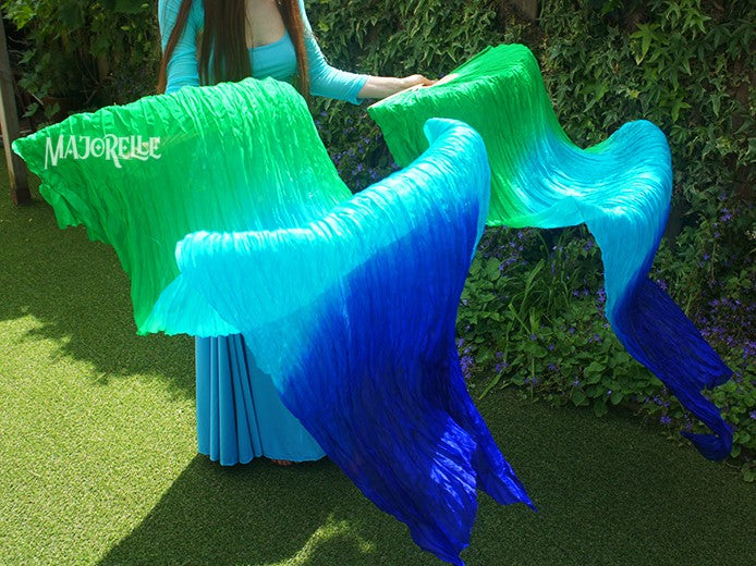 Silk fanveils  in green turquoise blue