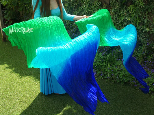 Silk fanveils  in green turquoise blue