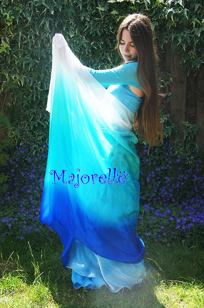 Silk veil in white peacock-green turquoise blue 100% silk
