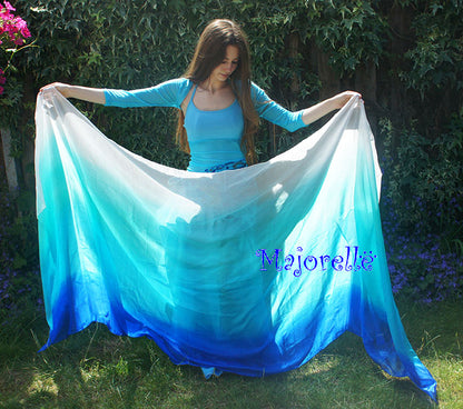 Silk veil in white peacock-green turquoise blue 100% silk
