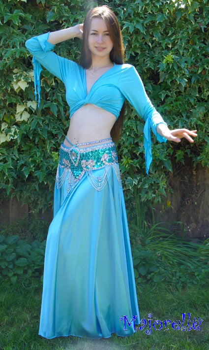 Cute tie top with butterfly sleeves in turquoise