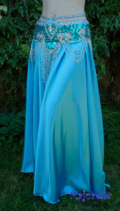 Wijde satijnen rok turquoise