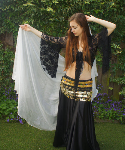 Silk belly dance veil white half round