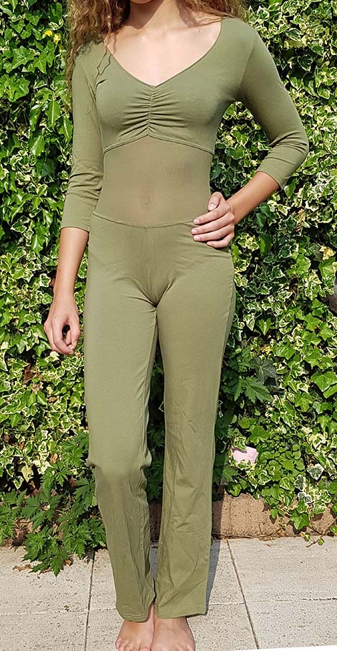 Belly dance catsuit olive green with mesh net