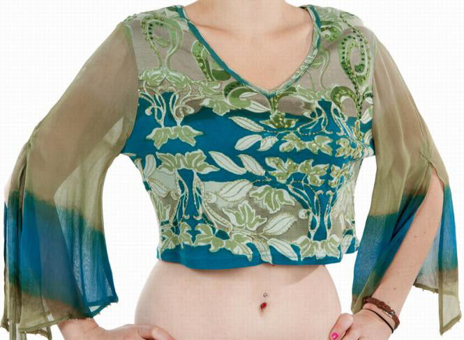Crop Top with Print in Olive Green/Petrol
