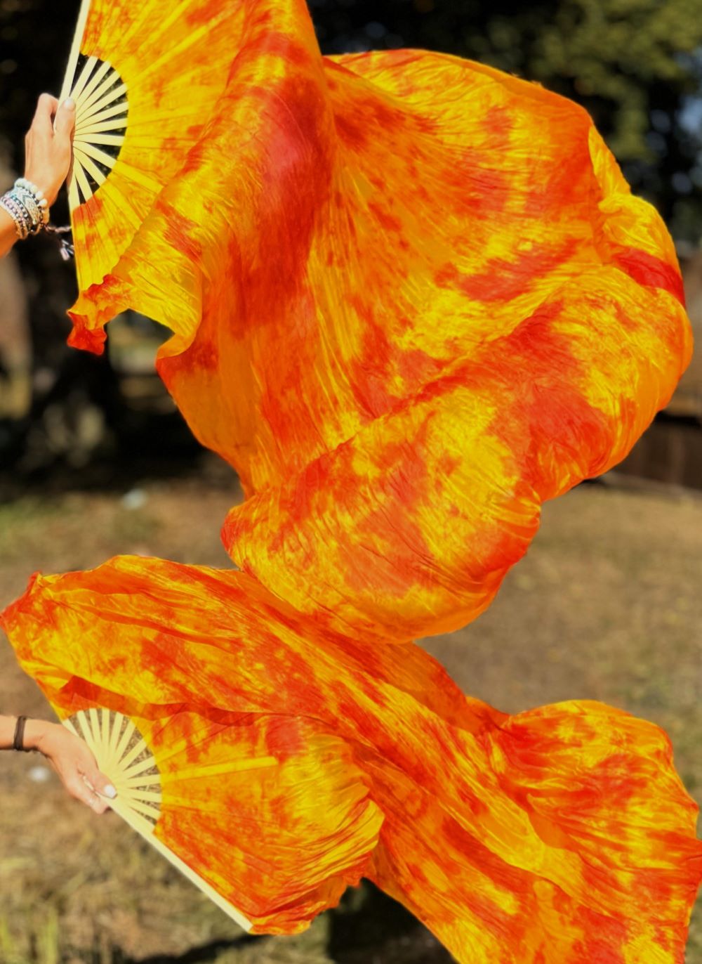 100% Silk fanveils in flame colors 