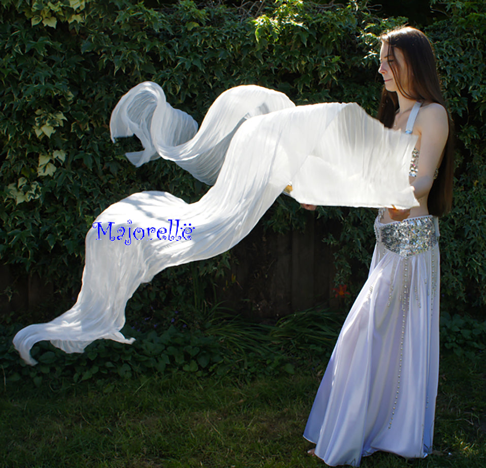 Beautiful Silk Belly Dance Veil Fans in White