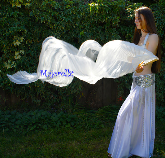Beautiful Silk Belly Dance Veil Fans in White
