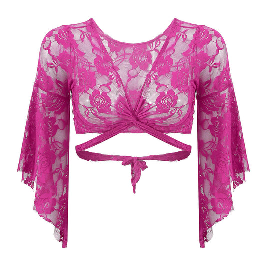 Top entirely of lace stretch fabric in fuchsia