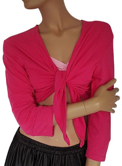 Buikdans top in fuchsia met driekwart mouw.