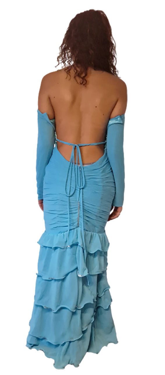 Turquoise belly dance or gala dress. With low back