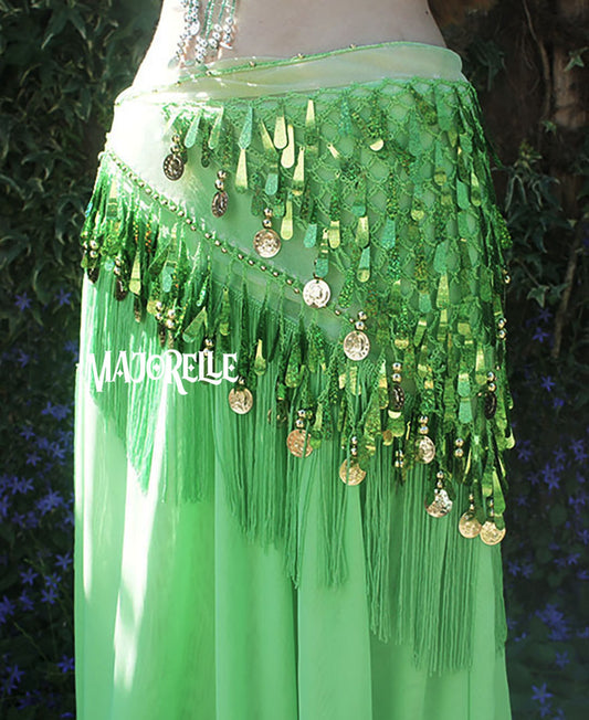 Hip scarf with drop-shaped sequins in light green