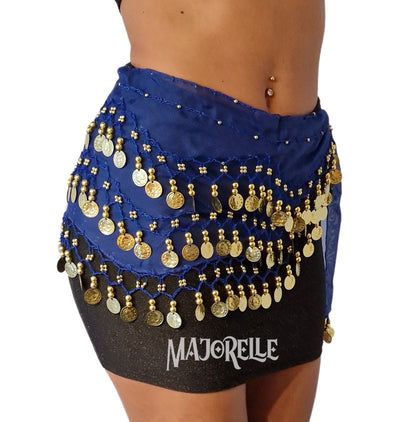 Hip scarf blue with gold coins