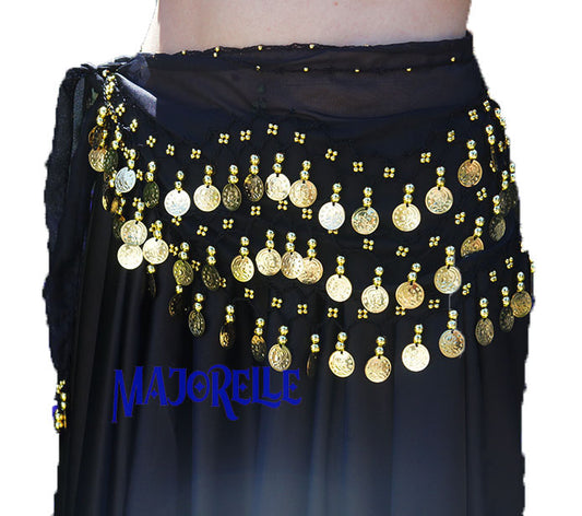 Hip scarf black with gold coins