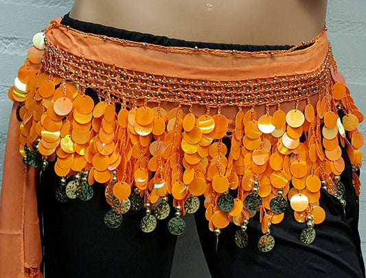 Hip scarf with beautiful orange sequins