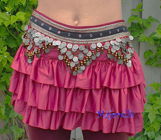 Tribal hip scarf with dark coins in burgundy