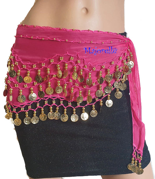 Belly Dance Hip Scarf Fuchsia with Gold Coins