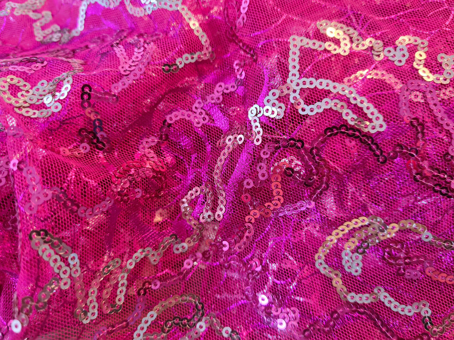 Belly dance hip scarf fuchsia with silver lines and silver coins
