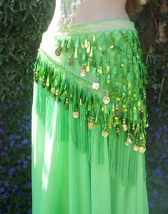 Hip scarf with drop-shaped sequins in light green