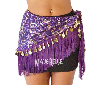 Hip scarf purple with gold lines and coins