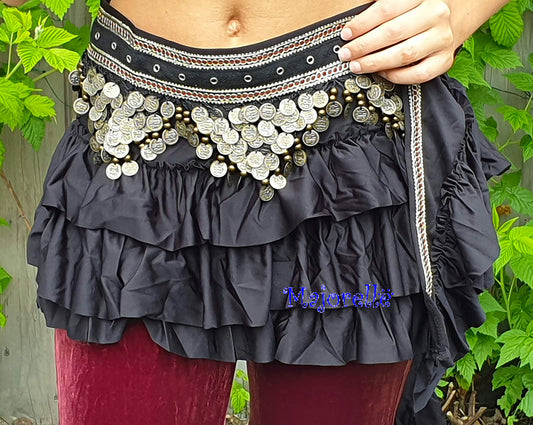 Tribal hip scarf with dark coins in black