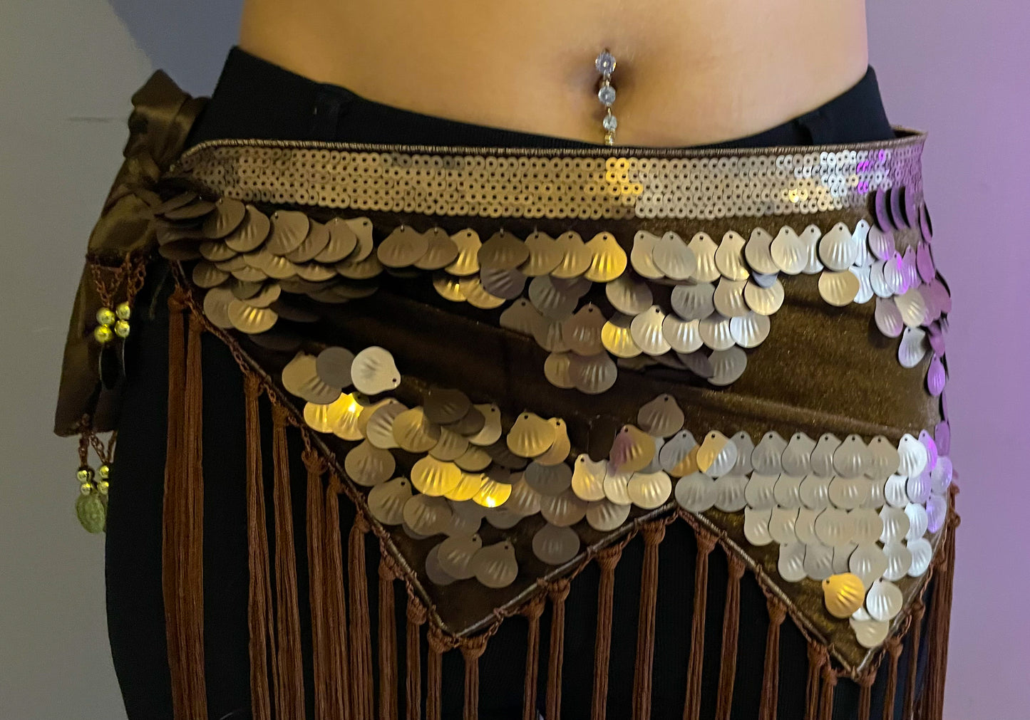 Tribal fringed hip scarf in brown