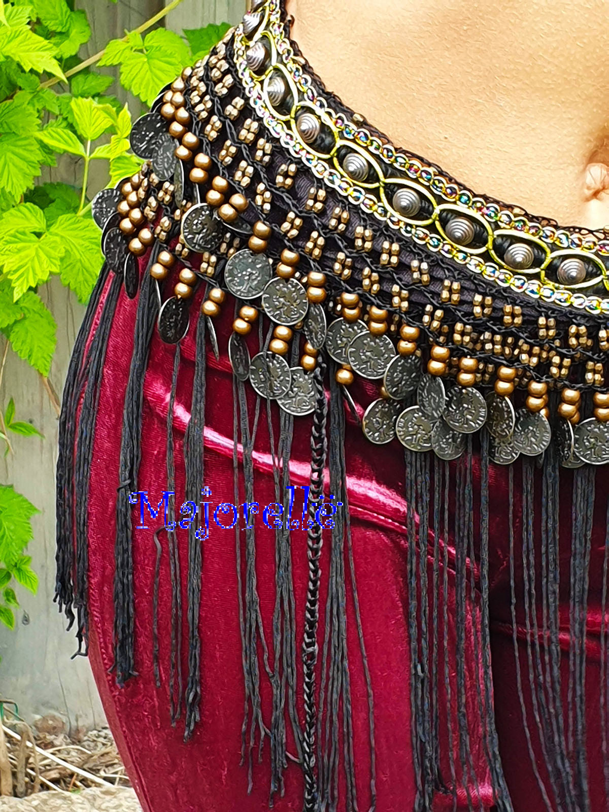 Tribal fringed hip scarf in black