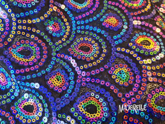 Belly dance hip scarf 'peacock' black blue without coins