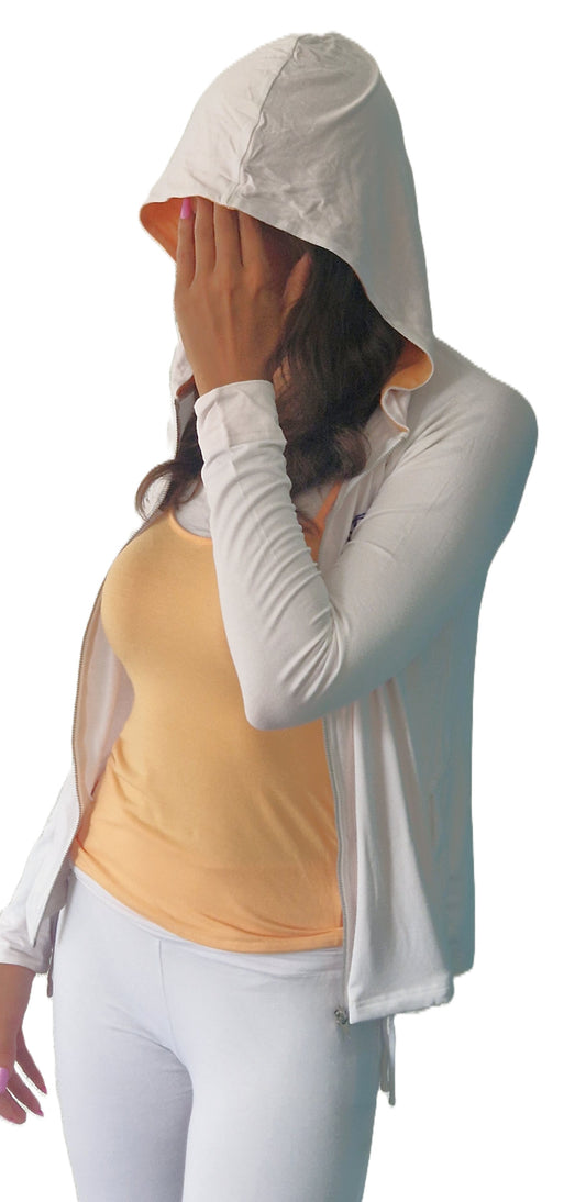 Yoga hoodie vest white, 92% bamboo