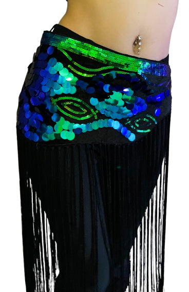 New: Belly dance hip scarf with sequins in turquoise