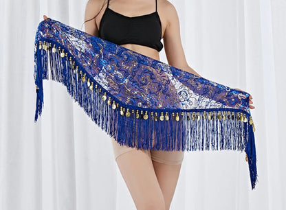 Hip scarf blue with gold lines and coins