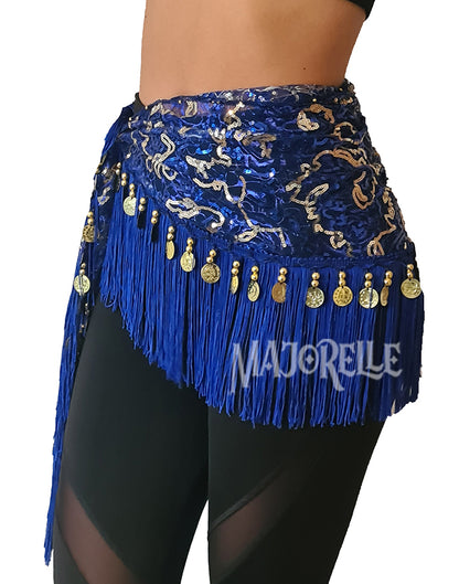 Hip scarf blue with gold lines and coins