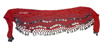 Red hip scarf with silver coins