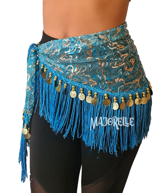 Hip scarf black with gold lines and coins