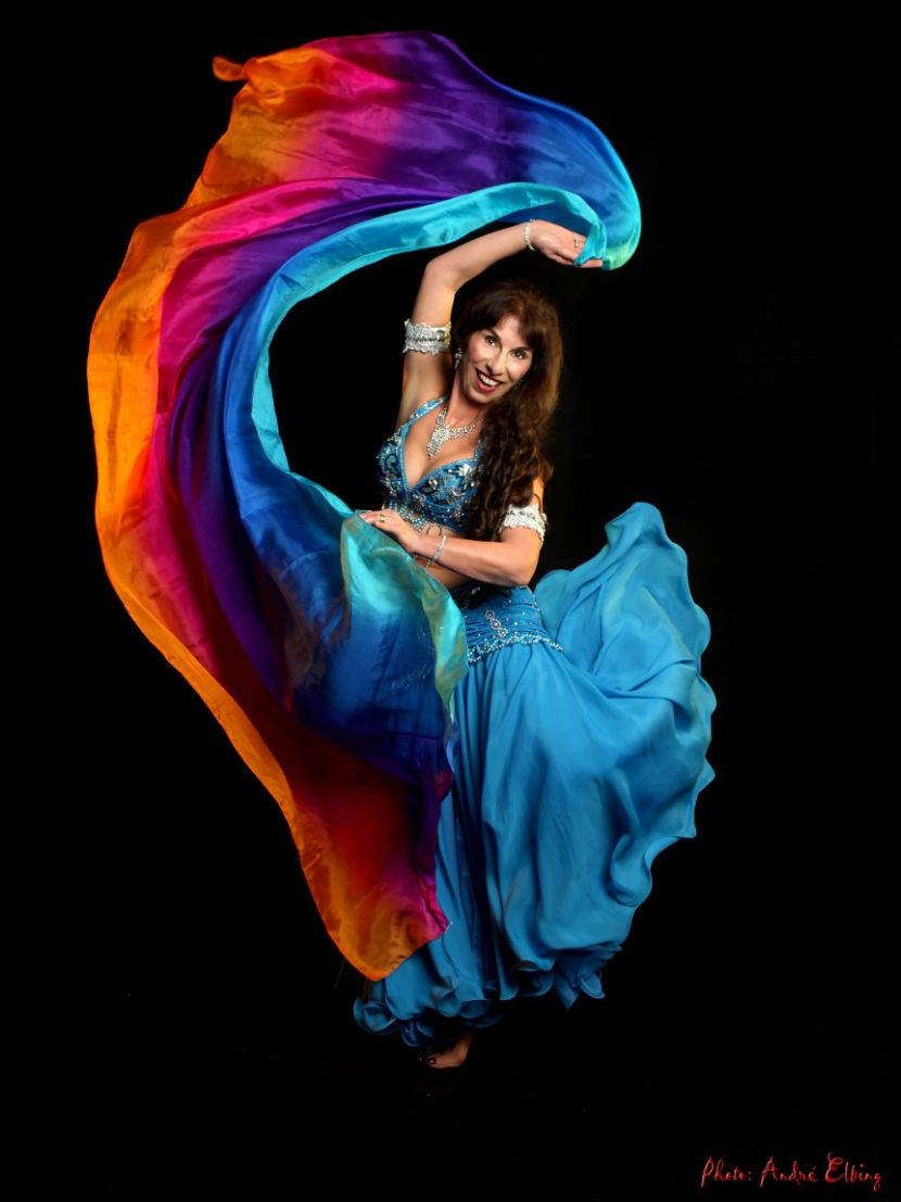 Silk veil in orange fuchsia purple blue turquoise