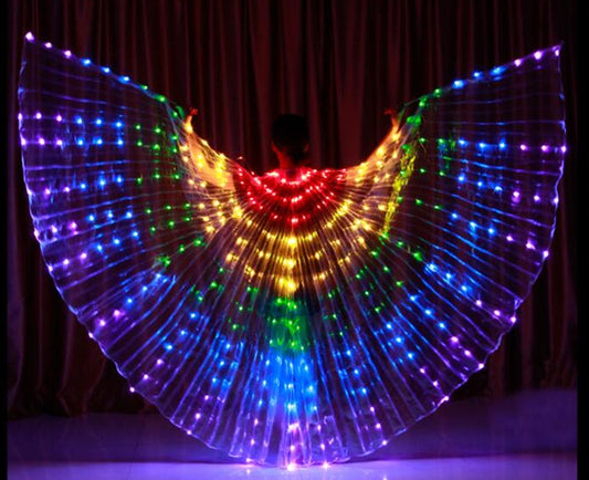 Isis Wings organza (translucent) in white mother of pearl with rainbow led lights.