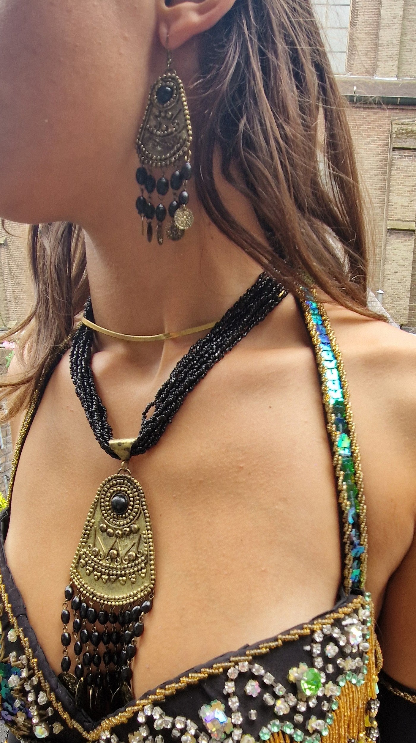 Necklace with many beads and matching earrings