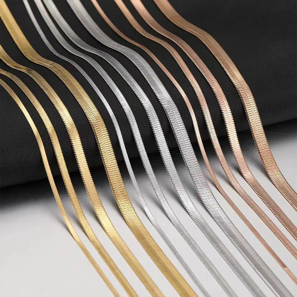 Snake necklace flat link Rose gold stainless steel