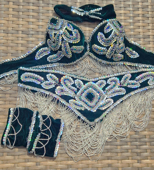 Belly dance costume dark green velvet