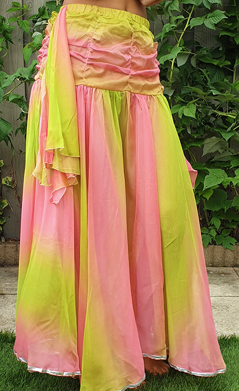 Rayon (chiffon) skirt in lime/pink, approx. 100cm length
