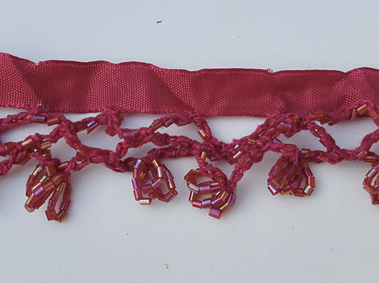 Ribbon with beads burgundy 1 meter